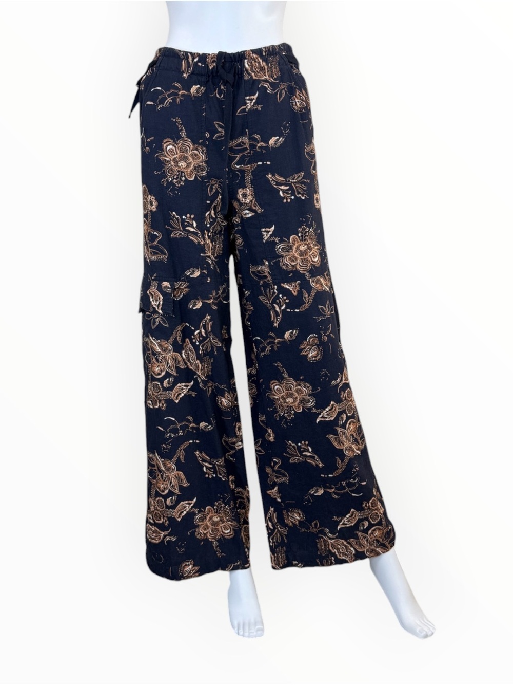 PILCRO NWT Blue Floral Beach Cargo Linen Pants Size M